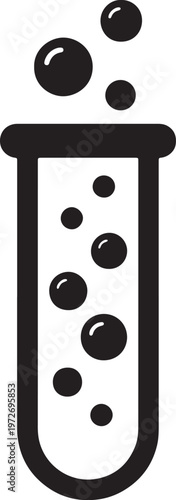 Black and white of a laboratory test tube filled with bubbling liquid also transparent background science