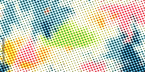 Abstract Halftone Pattern with Vibrant Color Splashes.