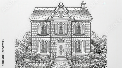 Elegant Hand-Drawn Vintage House Illustration for Architecture and Home Design Projects