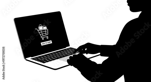 A person uses a laptop to add items to their shopping cart isolated on transparent background, isolated on white background, Vector