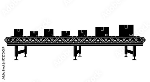 Conveyor belt with boxes on it isolated on transparent background, isolated on white background, Vector