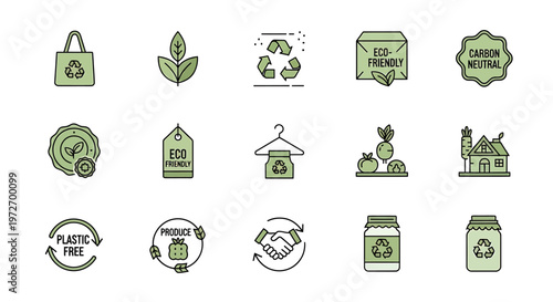 Eco friendly icons for sustainable living and recycling isolated on transparent background, isolated on white background, Vector