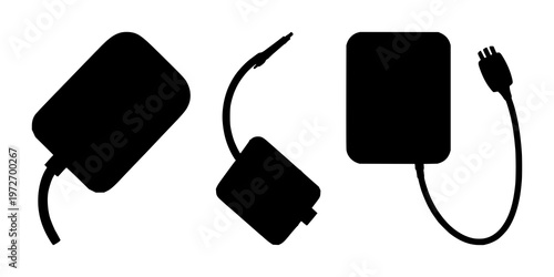Digital blood pressure cuff set with solid black icon on white background featuring medical, healthcare, illustration with vector and iconography