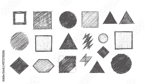 Collection of hand drawn sketchy geometric shapes and symbols square circle triangle