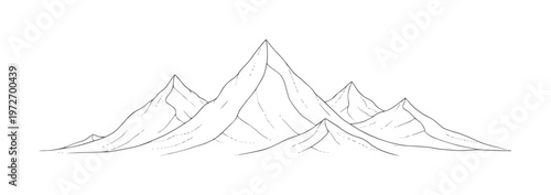 Hand drawn mountain range silhouette with sharp peaks and valleys line