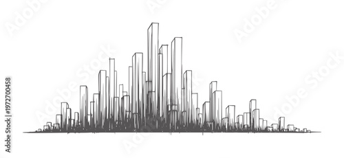 Hand drawn of a dense city skyline with varying height buildings architecture urban