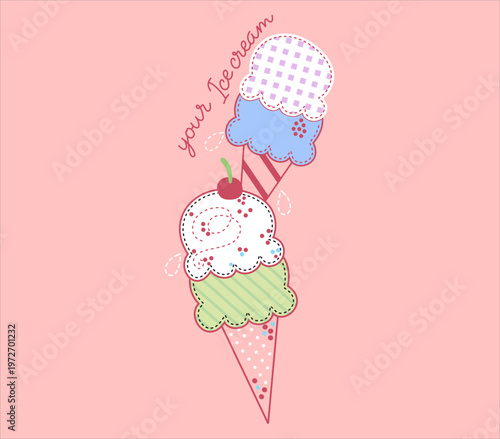 cute ice cream cartoon vector sweet dessert illustration pastel colors