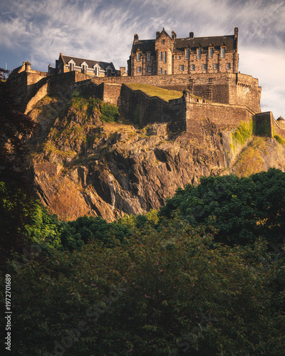 Edinburgh Castle at Golden Hour Framed by Blossoms – Springtime in Scotland