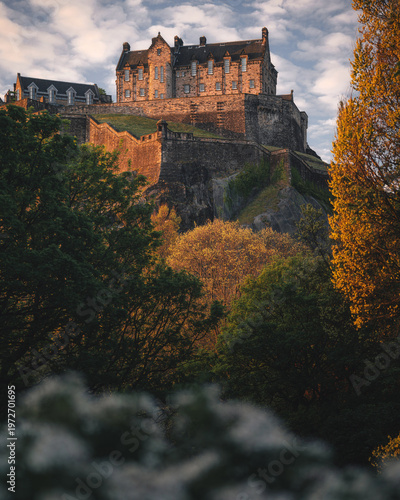 Edinburgh Castle at Golden Hour Framed by Blossoms – Springtime in Scotland