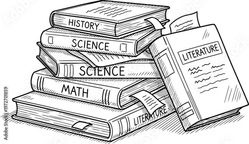 Stack of Educational Books Featuring History Science Math and Literature Subjects for Learning and Knowledge