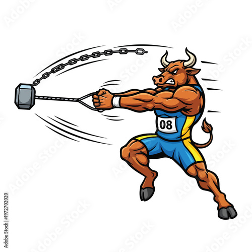 Strong Bull Wrestler in blue and yellow singlet pulling a heavy anchor chain