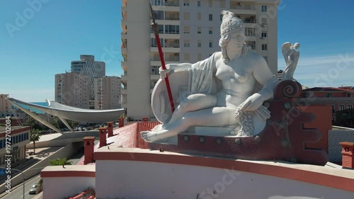 Symbolic maritime goddess sculpture on the facade of the former National Bank, Durres, Albania.