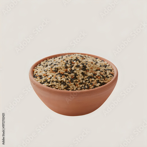 Black and White Sesame Seeds in Brown Bowl