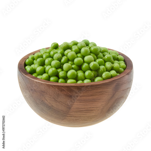 Fresh Green Peas in Wooden Bowl