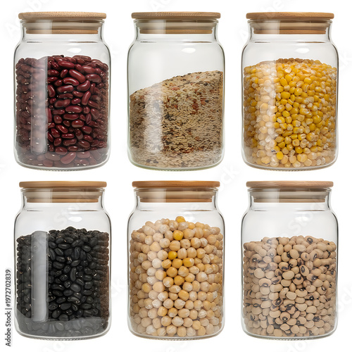 Glass Jar Food Storage with Legumes and Grains