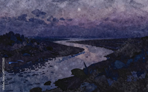 mountain river in the mountains.Abstract art of a night 