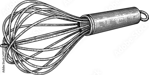 Wire Whisk Kitchen Utensil Detailed Engraving Style Isolated on White Background for Culinary Design