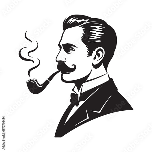 Vintage Gentleman Smoking Pipe Silhouette – Classic Retro Man Vector Illustration