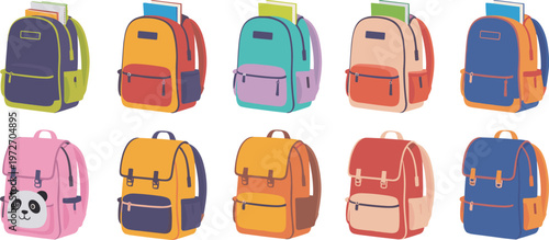 Collection Of Colorful Backpacks With Books school bag