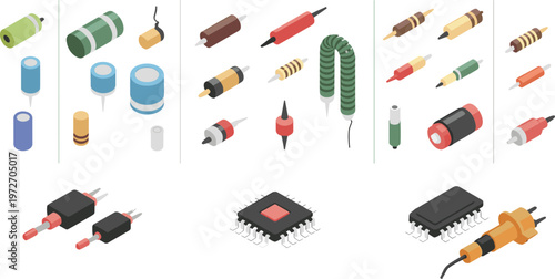Isometric Electronic Components Collection Keywords: electronic components, isometric, resistors