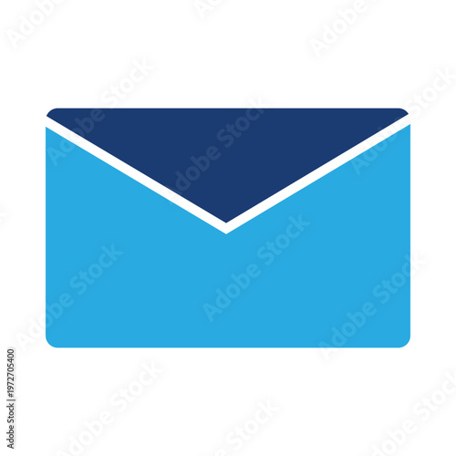 Blue and Dark Blue Envelope Icon with White Outline on White Background stock