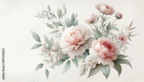 Vintage Watercolor Floral Background, Dusty Rose Flowers, Romantic Wedding Design