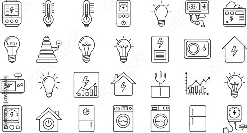 Electrical energy and power measurement technical icon set for industrial engineering designElectrical energy and power measurement technical icon set for industrial engineering design