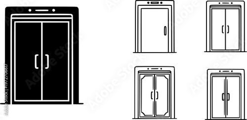 Automated doors icons set multiple style collection. Editable stroke
vector silhouette illustration isolated on white background 