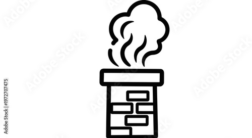 A simple line drawing of a brick chimney with smoke.