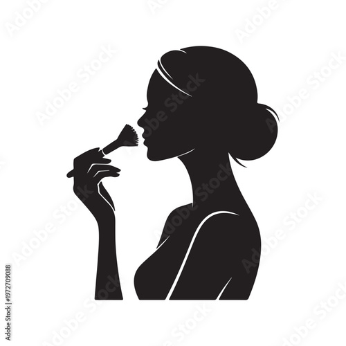 Woman Applying Makeup with Brush – Beauty Salon Silhouette Black Vector Illustration