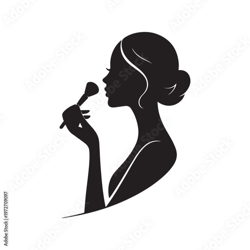 Woman Applying Makeup with Brush – Beauty Salon Silhouette Black Vector Illustration