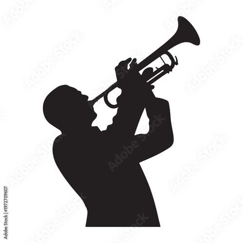 Trumpet Player Silhouette – Jazz Musician Performance Black Vector Illustration