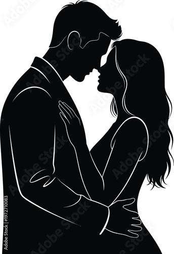 Intimate moment between a couple sharing an affectionate embrace and kiss Vector