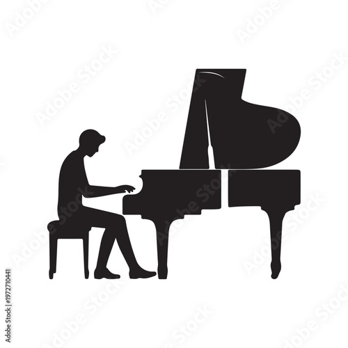 Grand Piano Player Silhouette Minimalist Vector Illustration