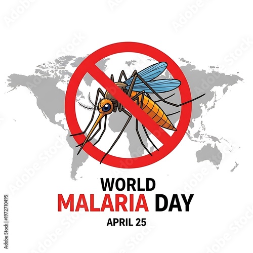World malaria day poster with mosquito on globe background