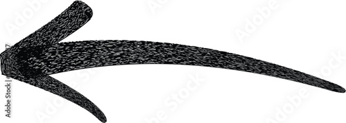 Hand drawn black arrow pointing left with a textured scratchy pencil or charcoal stroke style