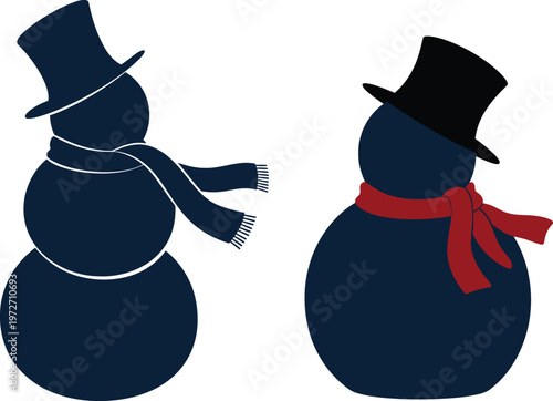 Two stylishly dressed snowmen with different accessories and scarves Vector