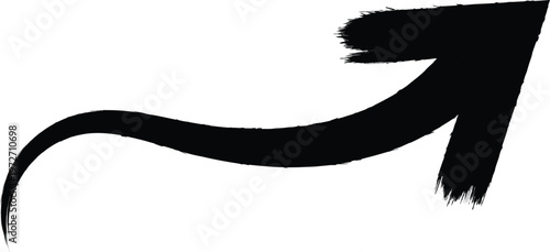 Black curved arrow with rough dry brush stroke texture pointing to the upper right