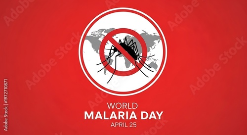 World malaria day awareness campaign with mosquito and globe on red background
