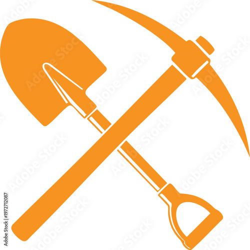 Orange shovel and pickaxe crossed tool digging construction