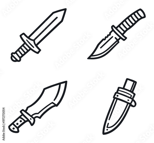 Knife and dagger icons arranged on dark gradient background