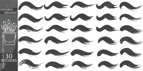 Editable mustache brushes, 30 black vector mustaches, customizable illustrations, facial hair icons