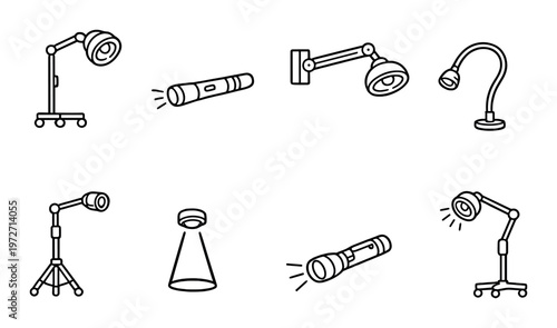 Assorted lamp and flashlight icons displayed on dark background