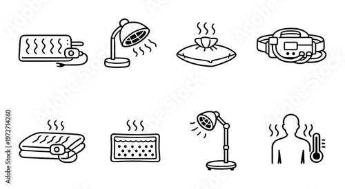 Personal heating and warmth device icons on dark gradient