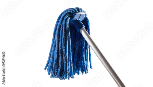 Fotografie Isolated clean blue mop with a silver handle for domestic or commercial cleaning