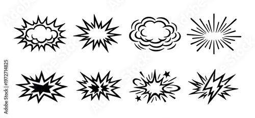 Comic explosion and cloud burst icons on dark background
