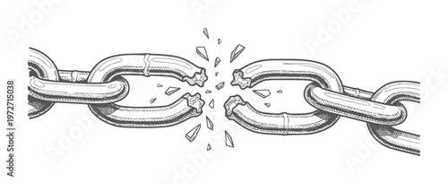 Broken chain link with fragments scattering in style break metal