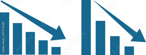 A set of two bar charts with downward-pointing arrows indicating a decrease in value or performance.