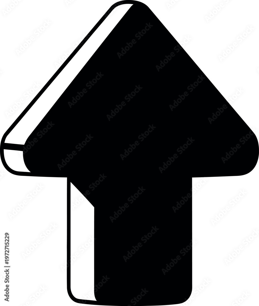 Fototapeta premium Bold black and white three dimensional arrow icon pointing upwards on a plain background