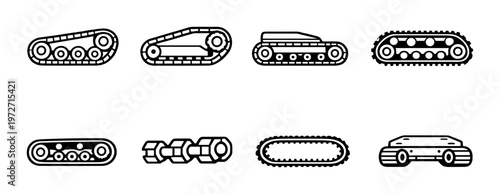 Track and conveyor belt icons arranged on grey background